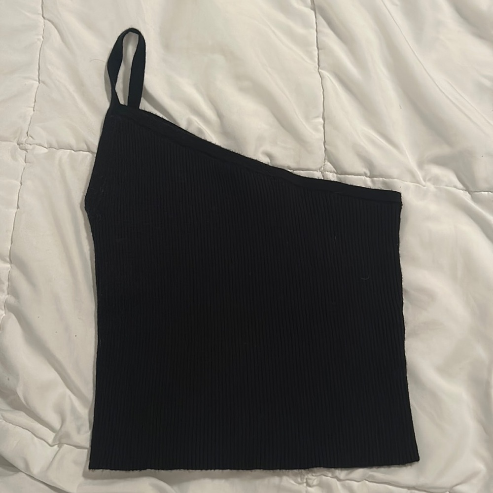 Kendall & Kylie - Black ribbed one shoulder tank top